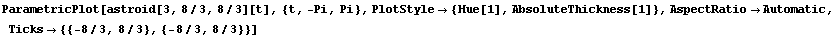 ParametricPlot[astroid[3, 8/3, 8/3][t], {t, -Pi, Pi}, PlotStyle {Hue[1], AbsoluteThickness[1]}, AspectRatioAutomatic, Ticks {{-8/3, 8/3}, {-8/3, 8/3}}]