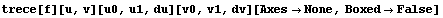 trece[f][u, v][u0, u1, du][v0, v1, dv][AxesNone, BoxedFalse]