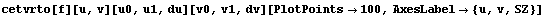 cetvrto[f][u, v][u0, u1, du][v0, v1, dv][PlotPoints100, AxesLabel {u, v, SZ}]