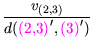 $ {\dfrac{{v_{(2,3)}}}{{d({\mbox{\color{magenta}(2,3)}}',{\mbox{\color{magenta}(3)}}')}}}$