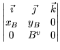 $\displaystyle \begin{vmatrix}
\vec{\imath} & \vec{\jmath} & \vec{k} \\
x_{B} & y_{B} & 0 \\
0 & B^v & 0
\end{vmatrix}$