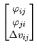 $\displaystyle \begin{bmatrix}
\varphi_{ij}   \varphi_{ji}   \Delta v_{ij}
\end{bmatrix}$