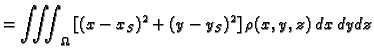 $\displaystyle = \iiint_{\Omega}\,[(x-x_S)^2 +
(y-y_S)^2] \,\rho(x,y,z)\,dx\,dy\,dz$