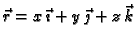 $ \vec{r}=x\,\vec{\imath}+ y\,\vec{\jmath}+ z\,\vec{k}$