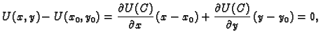 $\displaystyle U(x,y)-U(x_0,y_0)=\frac{\partial U(C)}{\partial x}\,(x-x_0)+
\frac{\partial U(C)}{\partial y}\,(y-y_0) = 0,$