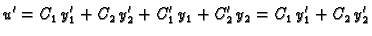 $\displaystyle u'=C_1\,y'_1+C_2\,y'_2+C'_1\,y_1+C'_2\,y_2=C_1\,y'_1+C_2\,y'_2$