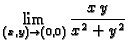 $\displaystyle \lim_{(x,y) \rightarrow (0,0)} \frac{x\,y}{x^2+y^2}$