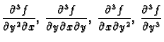 $\displaystyle \frac{\partial^3 f}{\partial y^2\partial x},\; \frac{\partial^3
f...
...frac{\partial^3 f}{\partial
x\partial y^2},\; \frac{\partial^3 f}{\partial y^3}$