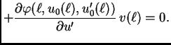 $\displaystyle + \frac{\partial \varphi(\ell,u_0(\ell),u'_0(\ell))}{\partial u'}\,v(\ell) = 0.$