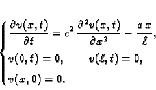 \begin{displaymath}
% latex2html id marker 35372\begin{cases}
\displaystyle \f...
...(0,t)=0,\qquad v(\ell,t)=0,& \\  [1mm]
v(x,0) = 0.
\end{cases}\end{displaymath}
