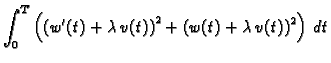 $\displaystyle \int_0^T \left(\left(w'(t) + \lambda\,v(t)\right)^2 + \left(w(t) + \lambda\,v(t)\right)^2\right)\,dt$