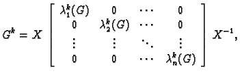 % latex2html id marker 39275
$\displaystyle G^k = X\,\left[\begin{array}{cccc}
...
...ddots & \vdots \\
0 & 0 & \cdots & \lambda_n^k(G)
\end{array}\right]\,X^{-1},$