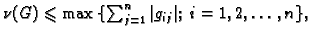 $ \nu(G)\leqslant
\max{}\{\sum_{j=1}^n\vert g_{ij}\vert;\;i=1,2,\ldots,n\},$