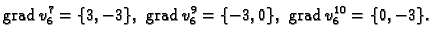 % latex2html id marker 41584
$\displaystyle {\rm grad\,}v_6^7 = \{3,-3\},\;{\rm grad\,}v_6^9 = \{-3,0\},\;{\rm grad\,}
v_6^{10} = \{0,-3\}.$