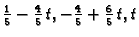 $ \frac{1}{5} -
\frac{4}{5}\,t, -\frac{4}{5} + \frac{6}{5}\,t,t$