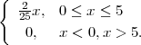 {
   -2x,  0 ≤ x ≤ 5
   25
    0,   x < 0,x > 5.