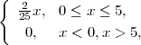 {
   -2x,  0 ≤ x ≤ 5,
   25
    0,   x < 0,x > 5,