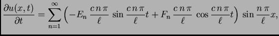 $\displaystyle \frac{{\partial
u(x,t)}}{{\partial t}} = \sum_{n=1}^{\infty}
\lef...
...\,n\,\pi}{\ell}\,\cos
\frac{c\,n\,\pi}{\ell}t\right)\,\sin\frac{n\,\pi}{\ell}x,$