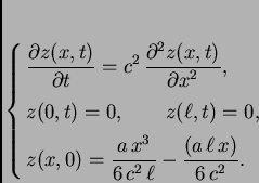 \begin{displaymath}
% latex2html id marker 35627
\begin{cases}
\displaystyle ...
...\ell} - \frac{\left(
a\,\ell\,x\right) }{6\,c^2}.
\end{cases}
\end{displaymath}