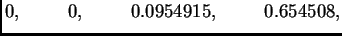 $\displaystyle 0,\hspace{1cm}0,\hspace{1cm}0.0954915,\hspace{1cm}0.654508,$