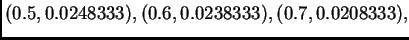 $\displaystyle (0.5,0.0248333), (0.6,0.0238333), (0.7,0.0208333),$