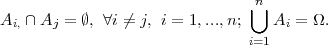                                 n⋃
Ai, ∩Aj =  ∅, ∀i ⁄= j, i = 1,...,n;  Ai = Ω.
                                i=1
