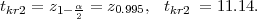 tkr2 = z1- α2 = z0.995, tkr2 = 11.14.  