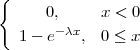{
      0,     x < 0
   1 - e-λx, 0 ≤ x