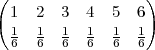 (                  )
  1  2  3  4  5   6
  16  16  16  16   16  16